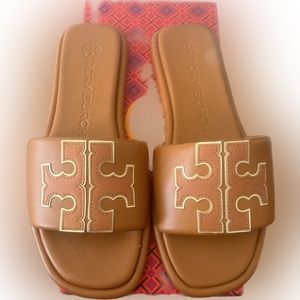 Tory Burch Double T Slide Bourbon Miele / Gold women’s size 7